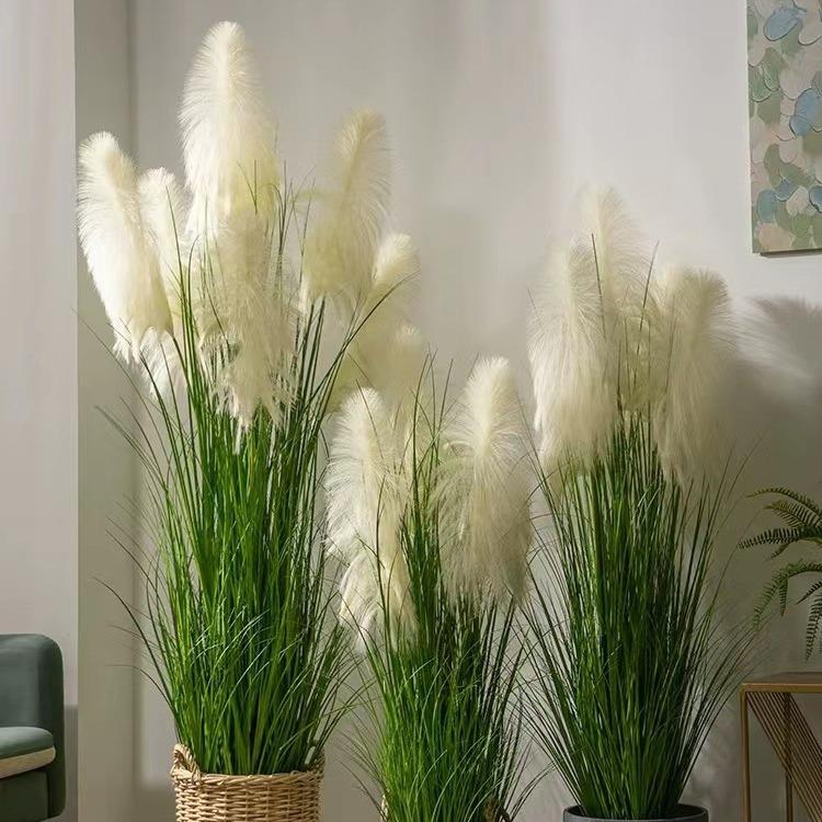 高档芦苇草仿真花假树植物盆栽客厅室内仿生绿植装饰橱窗造景摆件