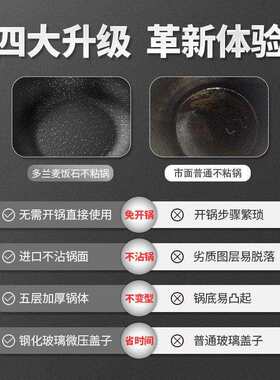 麦饭石不粘炒锅平底不粘锅家用煎锅带盖子平底锅汤锅电磁炉通用锅
