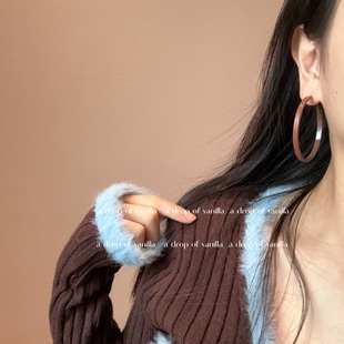 5cm耳圈 棕色皮革大圈圈耳环 Vanilla 耐看有质感