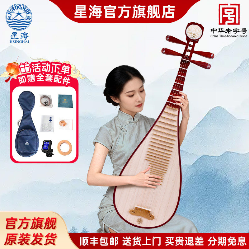 星海琵琶乐器成人初学入门款非洲紫檀木考级演奏琴如意头8912-A