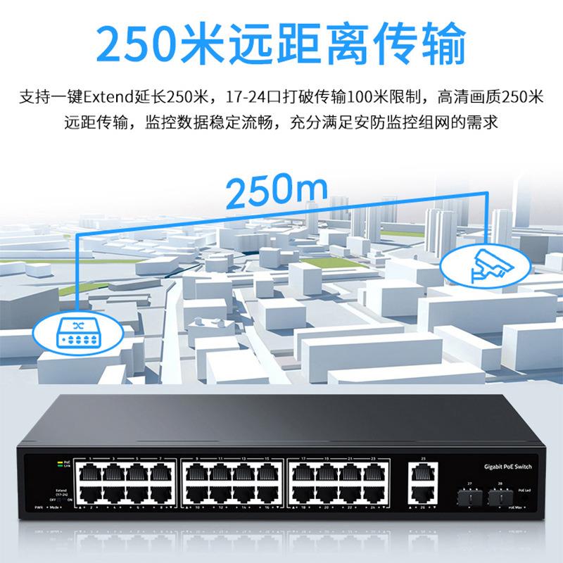 联果 POE交换机标准28口全千兆短路保护4KV防雷支持桌面机架式安