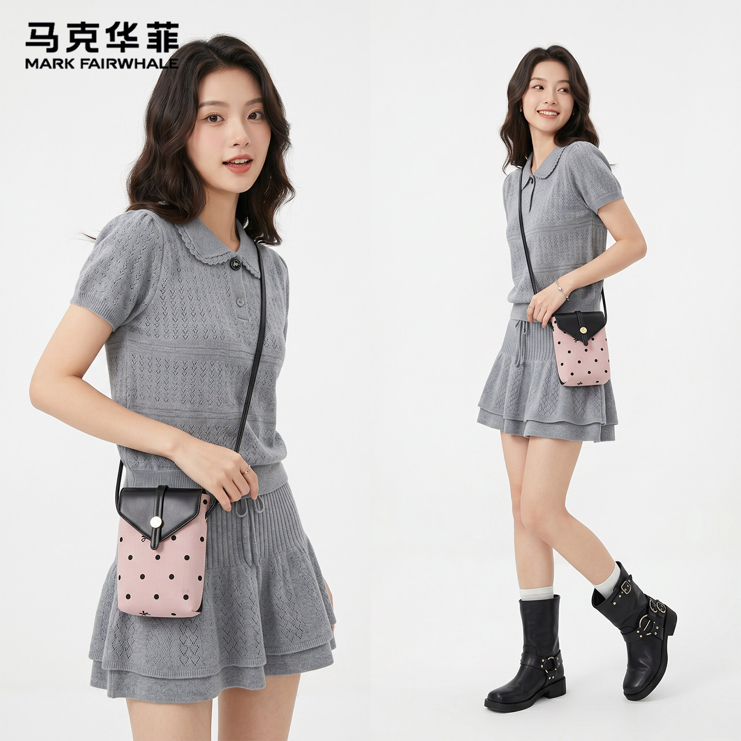 马克华菲小众轻便波点手机挎包女