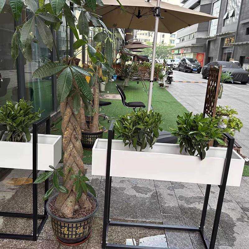 户外防锈铁艺花架奶茶店隔断花箱围栏长条花槽商业街广场外摆