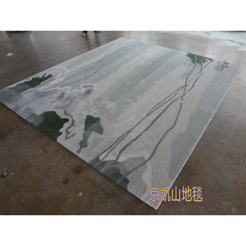 新中式抽象绿色水墨画样板房客厅茶几沙发地毯书房卧室大厅办公室