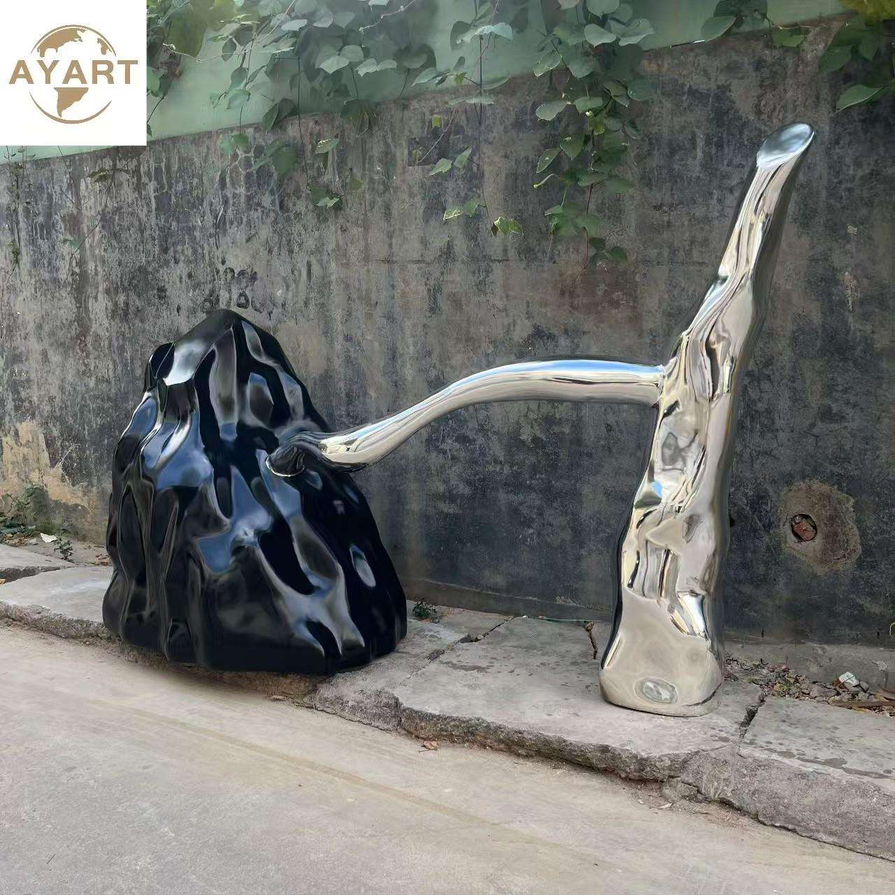 酒店大堂软装玻璃钢假山石造景雕塑艺术美陈装置售楼部样板间摆件