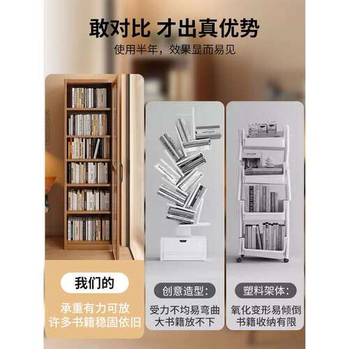 书架落地置物架书柜储物柜一体靠墙家用简易小型防尘夹缝收纳柜子
