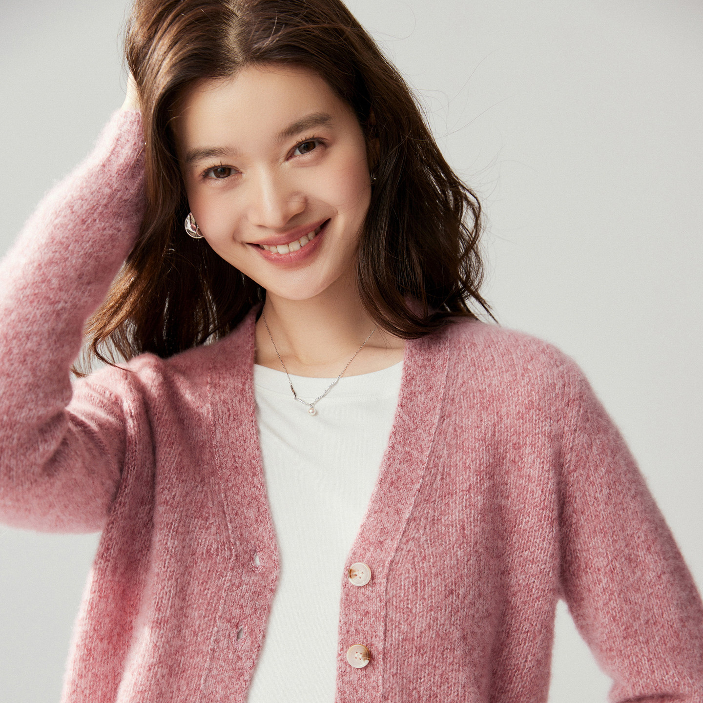 V领桑蚕丝山羊绒开衫女毛衣外套