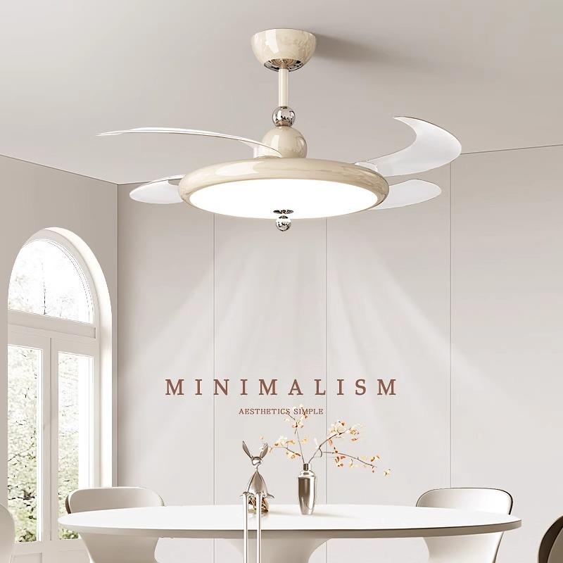 2025新款奶油风静音大风力餐厅隐形风扇吊灯卧室饭厅多功能吊扇灯