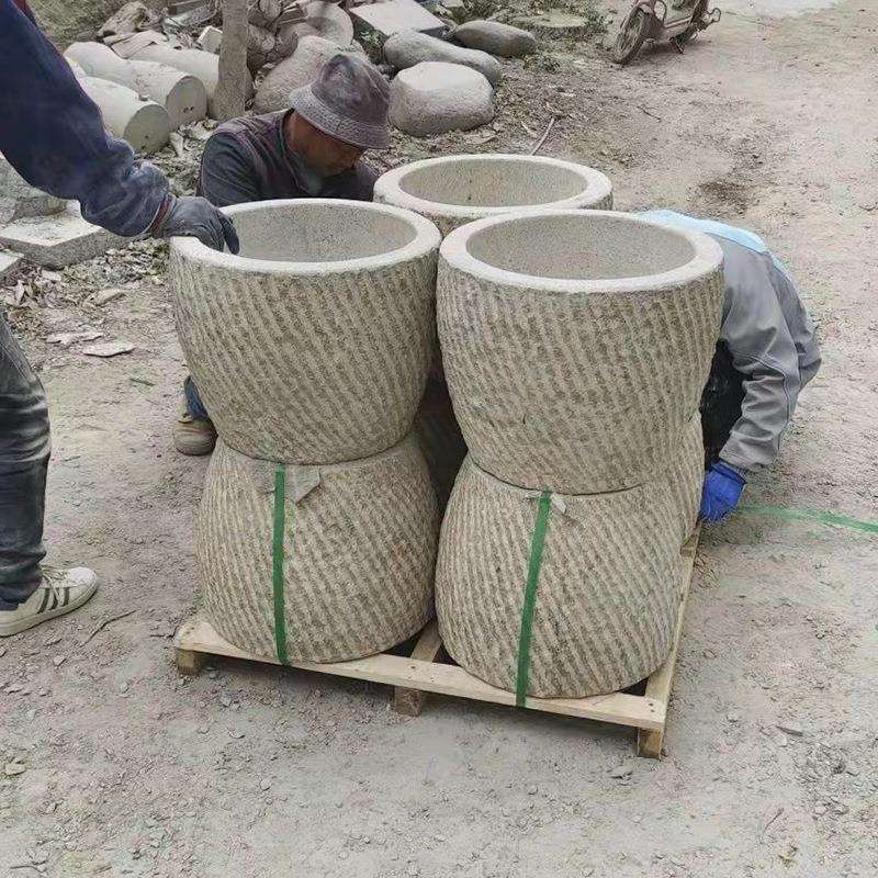 打糍粑石臼石对窝老式花岗岩鱼缸养花盆家用大号打年糕锤艾绒石缸