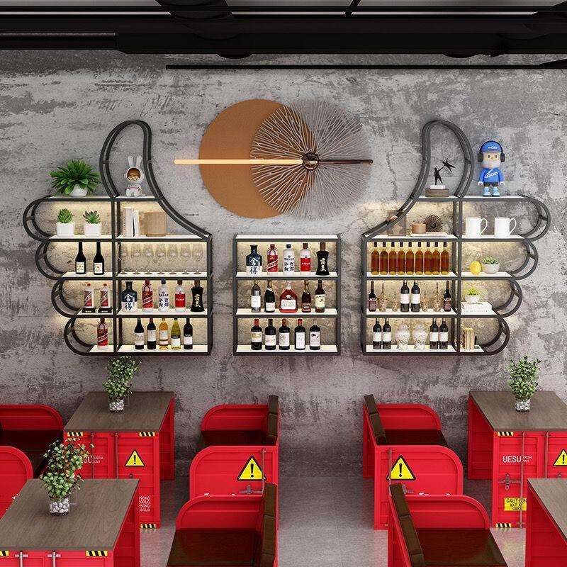 新款酒吧台酒柜置物架壁挂餐厅创意墙上红酒架展示架发光铁艺酒架