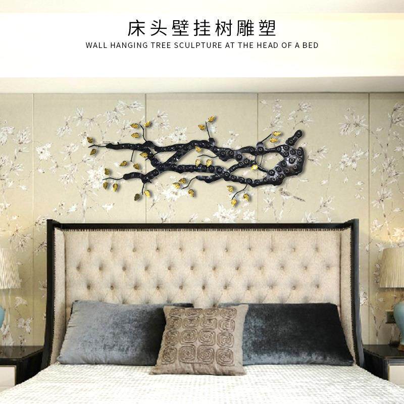 现代抽象床头壁挂古铜树叶树枝铁艺雕塑酒店大堂挂件办公场所挂件
