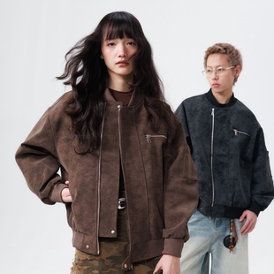 HSNH【美拉德水洗秋冬皮衣外套】男女春季美式复古潮流机车夹克休