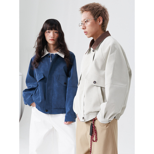 HSNH【琥珀流光皮夹克】春秋季男女美式复古翻领潮流百搭工装外套