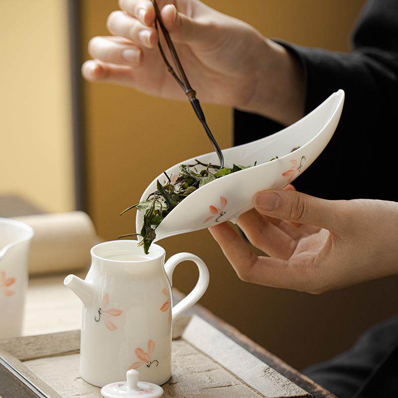 弥言纯手绘兰花茶则手工陶瓷赏茶荷茶勺茶匙茶铲茶道零配件醒茶器