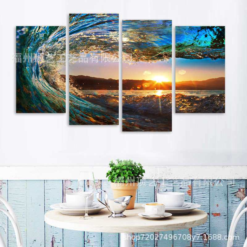 跨境无框装饰画帆布风景海浪画芯无框画北欧高清喷绘画工厂批代工