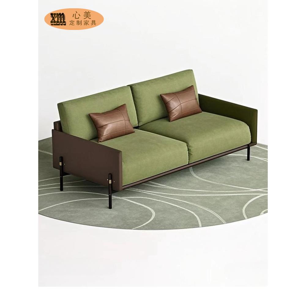 意式极简皮布双三人沙发北欧样板房酒店大堂休闲洽谈直排卡座定制