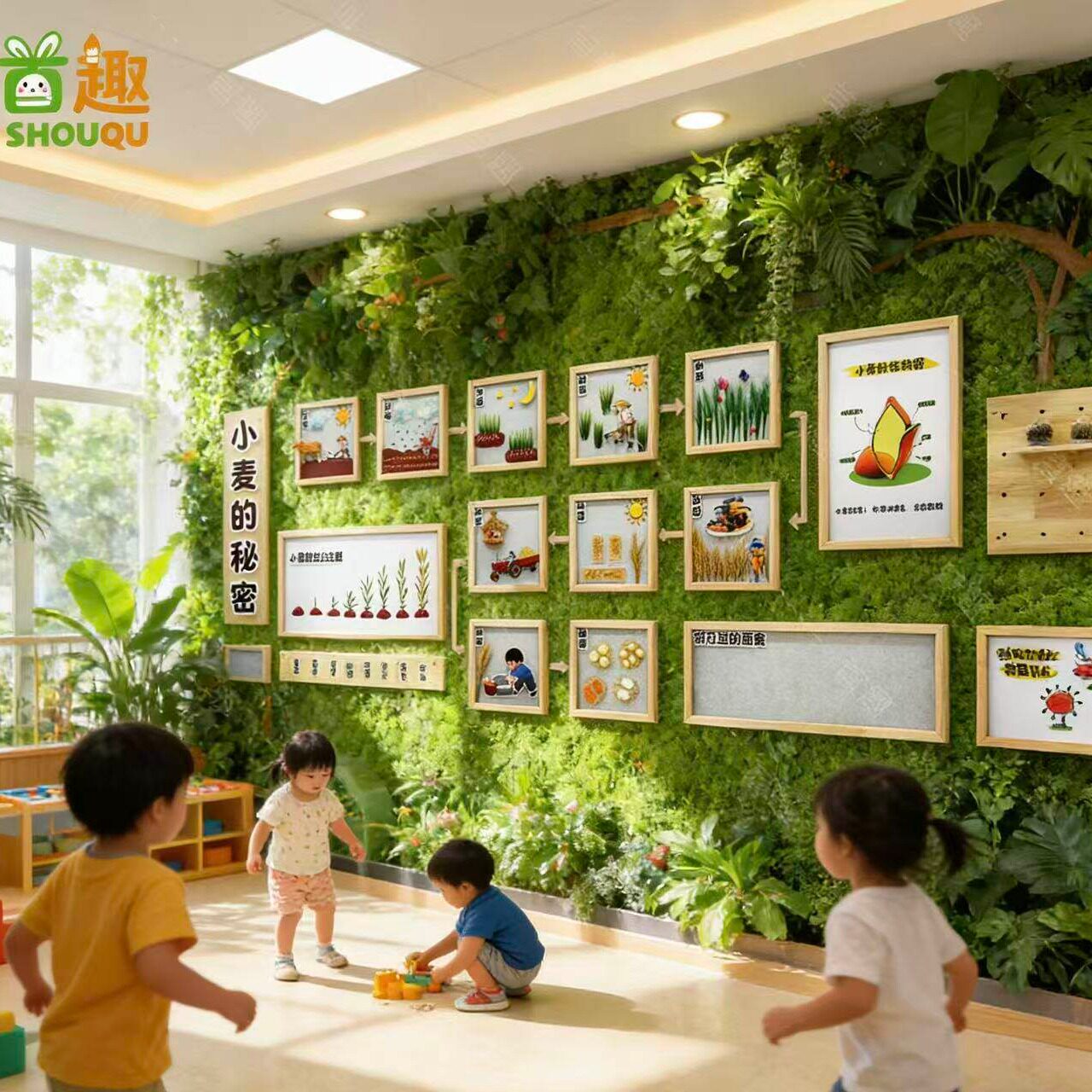 幼儿园环创文化墙食育教育主题小麦的秘密自然材料墙面成品装饰画