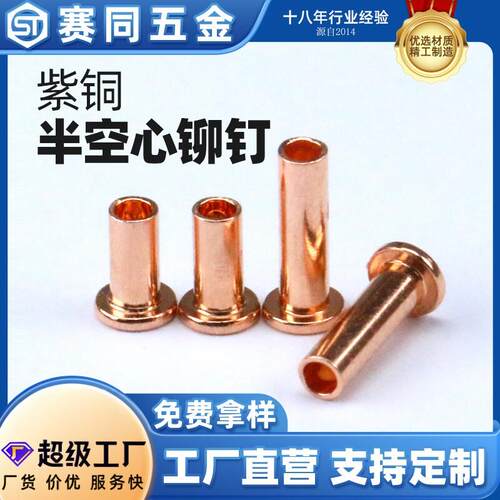 赛同五金 黄铜紫铜铆钉GB867箱包皮包铭牌专用M3平头半空心柳钉子