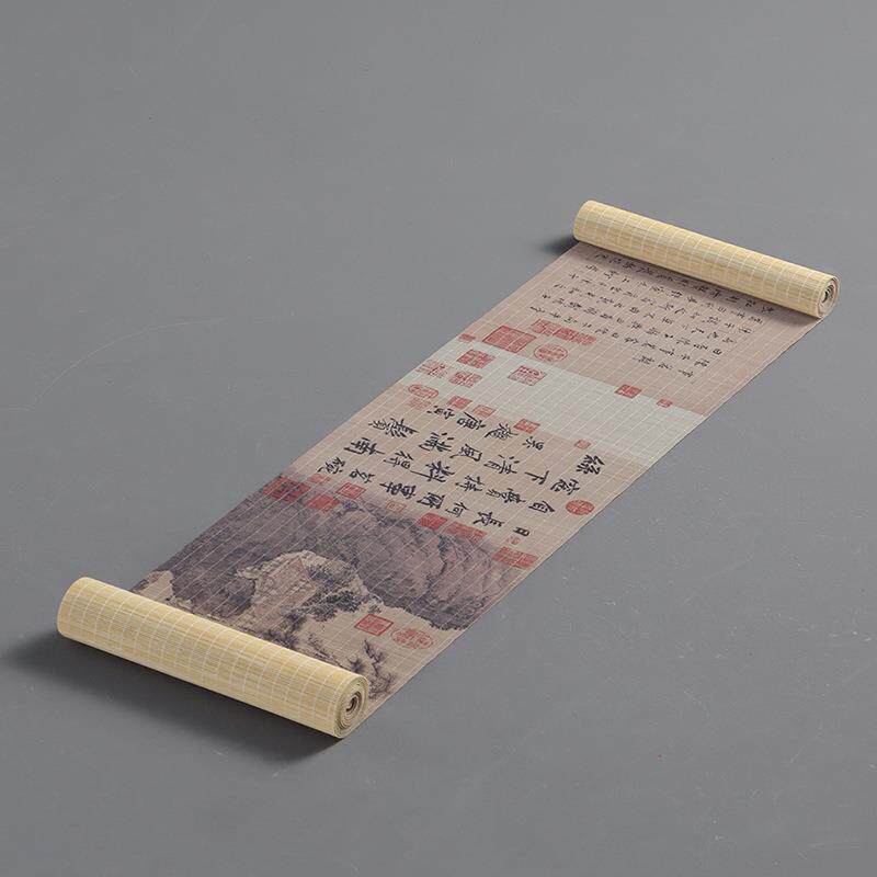 竹编茶席防水竹席茶帘中式国风印花禅意桌旗餐具隔热杯垫茶道配件