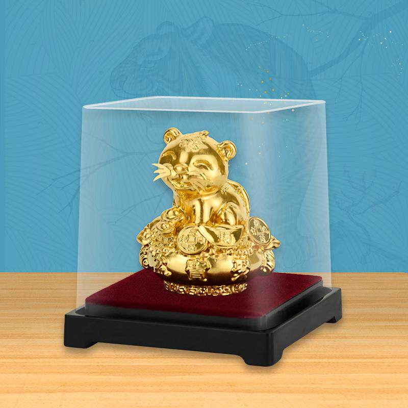 金虎送财虎年招财小摆件金箔工艺品摆件聚财金虎小雕像桌面装饰品