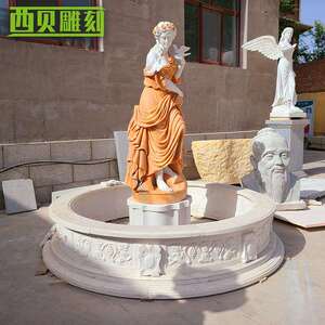 欧式女性人物流水景观喷泉大理石喷泉雕塑大型石雕园林喷泉酒店