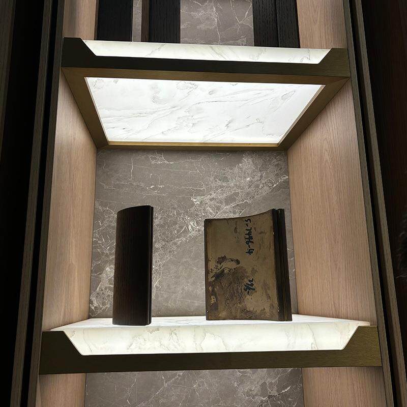 轻奢酒柜透光石板隔板置物架书柜装饰云母石发光层板展示架壁挂式