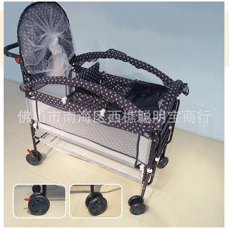 婴儿床推床布艺小推车童床宝宝铁床上用品餐座椅可加长bb床储物网