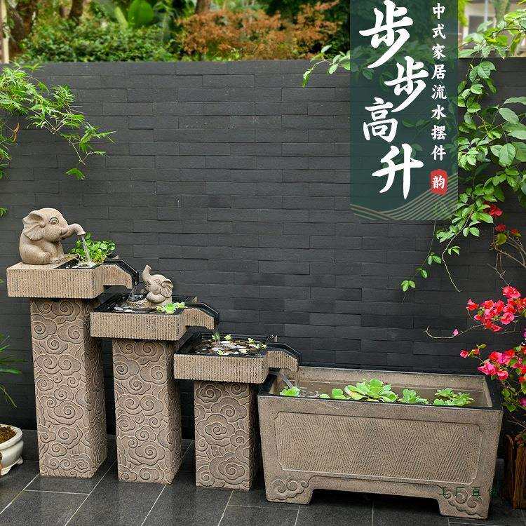 户外鱼池造景庭院落地大水景室外成品鱼缸流水摆件循环水水系景观