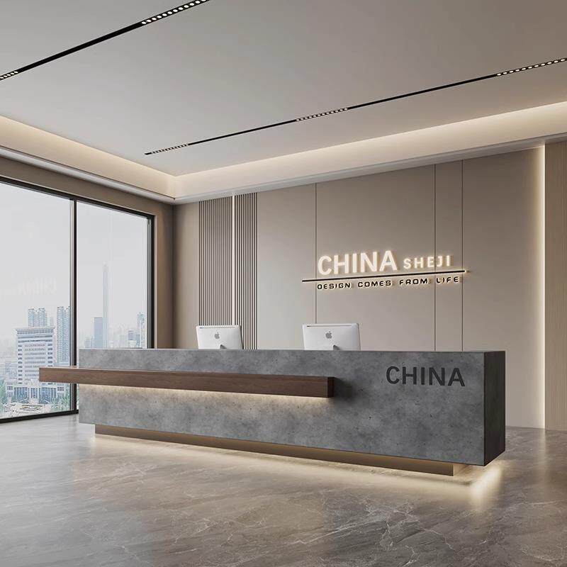 现代公司前台酒店吧台宾馆售楼部大厅接待台养生馆收银台柜台场景