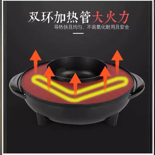 电火锅 涮烤一体锅电烧烤炉家用电烤盘韩式 圆形多功能烤涮一体锅
