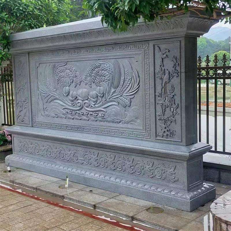 石雕影壁墙庭院中式五福临门荷花鲤鱼青石壁画景观广场石雕壁画