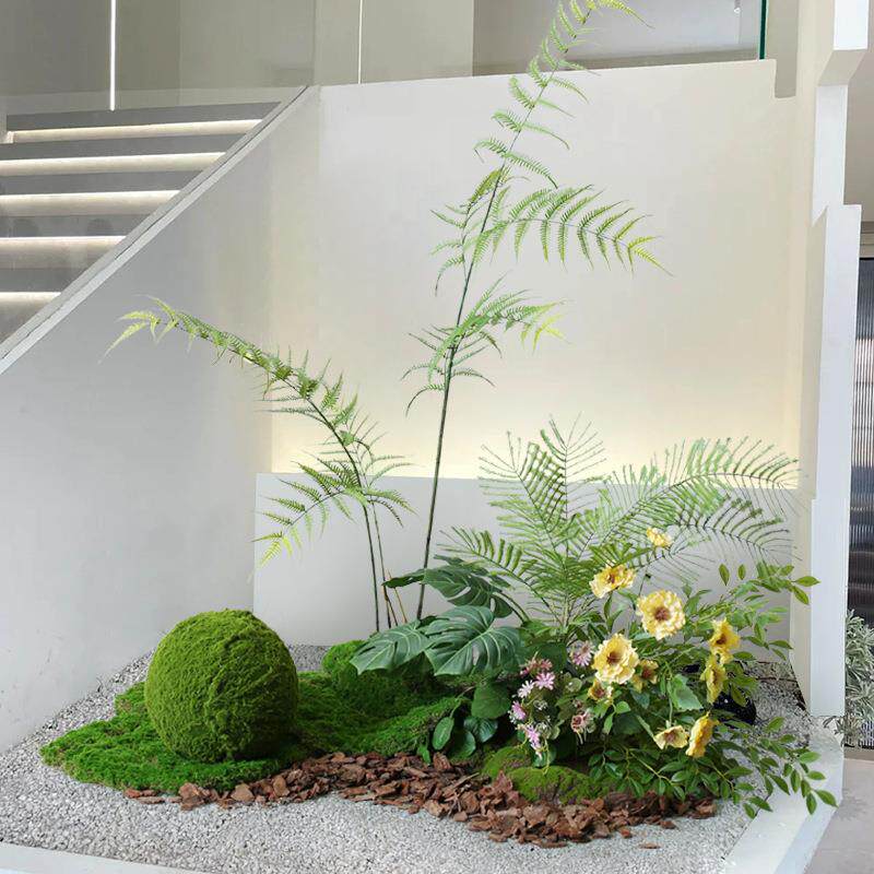 仿户外露营风假植物造景装饰青苔绿植小景布置餐厅展厅花槽花草