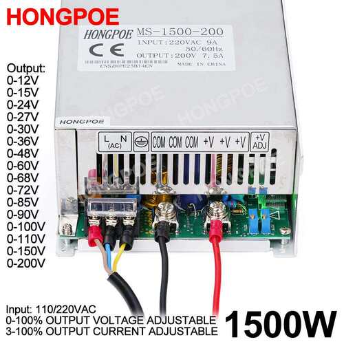 1500W 100V 15A开关电源 0-100V可调1-15A输出电流可调110/220V