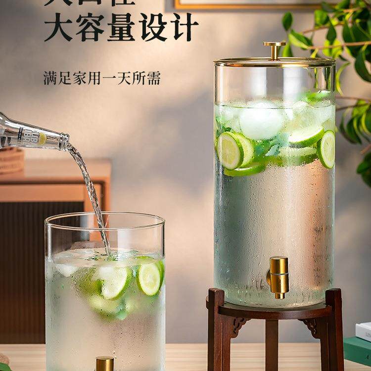大容量带龙头冷水壶玻璃泡饮料桶耐高温家用储水水果茶凉水瓶