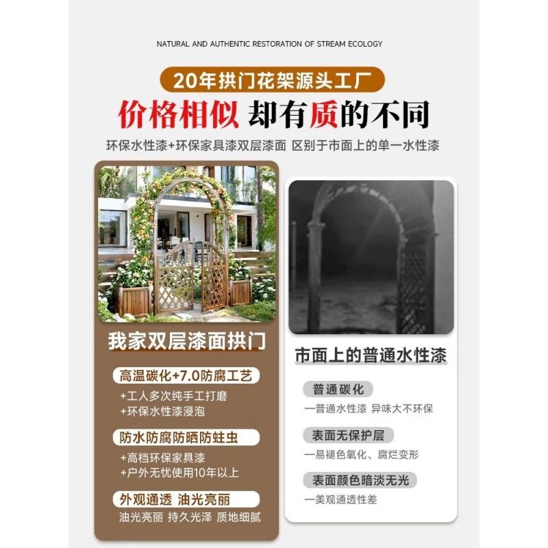 防腐木门小院门木拱门花架子室外庭院实木爬藤架葡萄架木质花箱