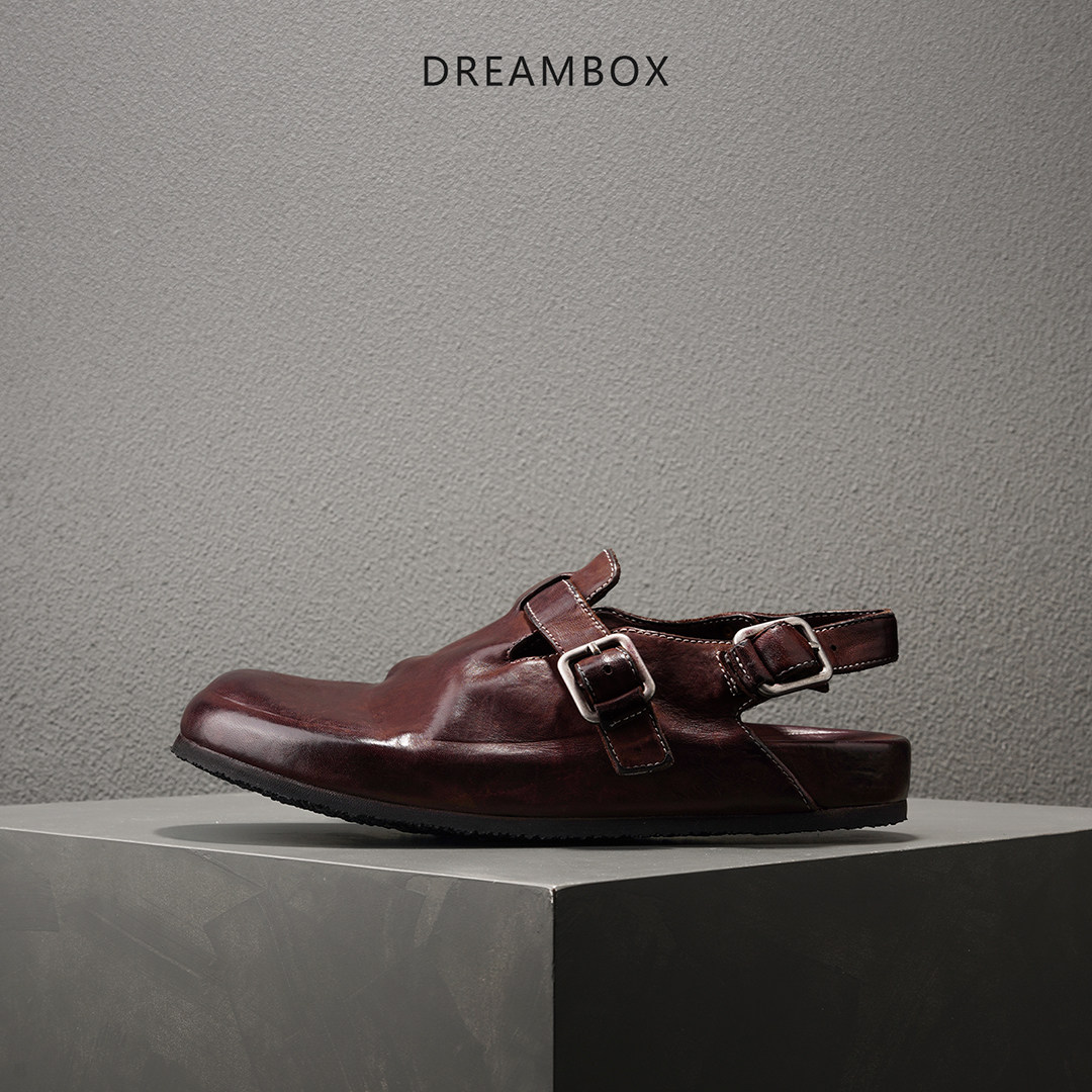 DREAMBOX钧博勃肯鞋男士马皮复古休闲包头拖夏季外穿透气拖凉鞋