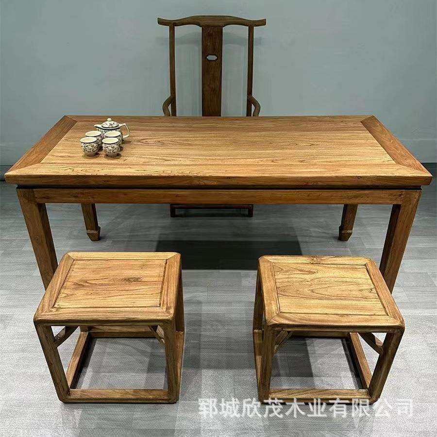 老榆木茶桌复古原木风化老门板餐桌家用书桌大板桌长桌椅马蹄桌