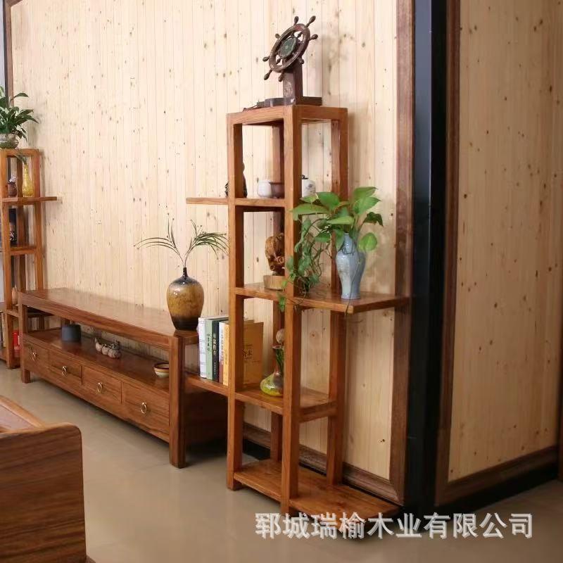 禅意老榆木博古架多层落地式多宝阁书架古玩架阳台花几实木花架