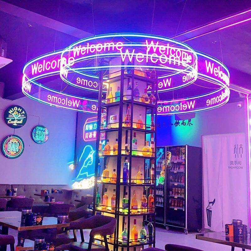 亚克力弧形环形圆形led霓虹灯吊顶广告牌酒吧网红发光字logo