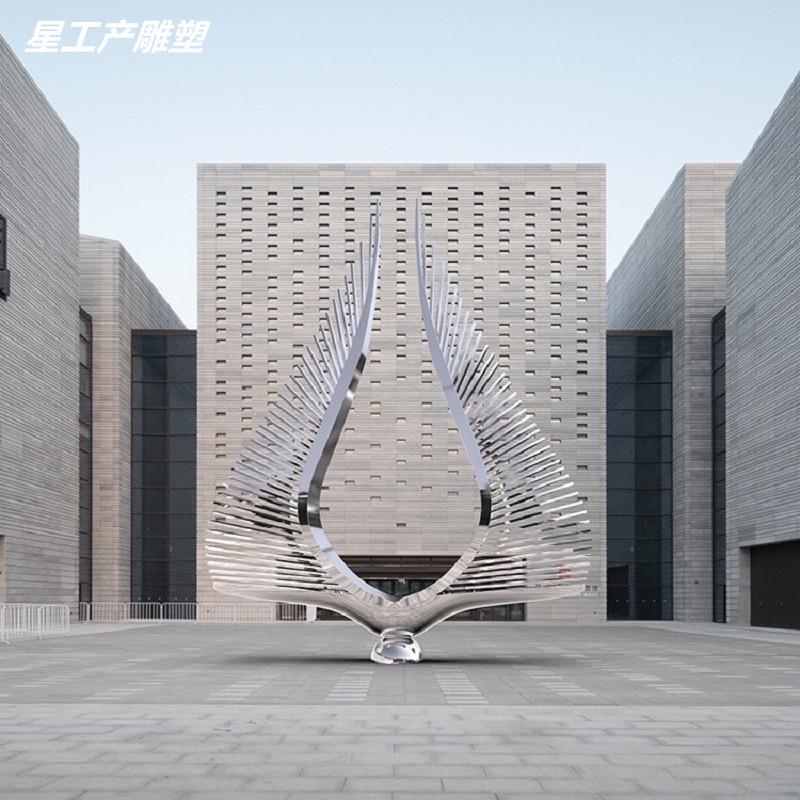 不锈钢羽翼雕塑镜面抽象翅膀摆件售楼中心水景装饰摆件不锈钢雕塑