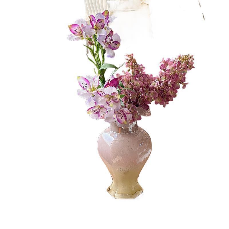 粉色芬顿玻璃花瓶中古人鱼姬琉璃花器插花水养装饰法式浪漫风