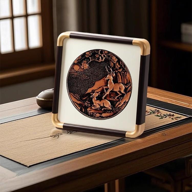 铜版画非遗铜板拓印实物画办公室摆件手工制作艺术品高档紫铜摆画