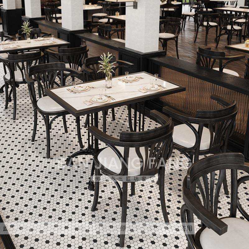 高档餐厅弧形卡座沙发餐桌融合料理西餐厅桌椅组合岩板大圆桌商用