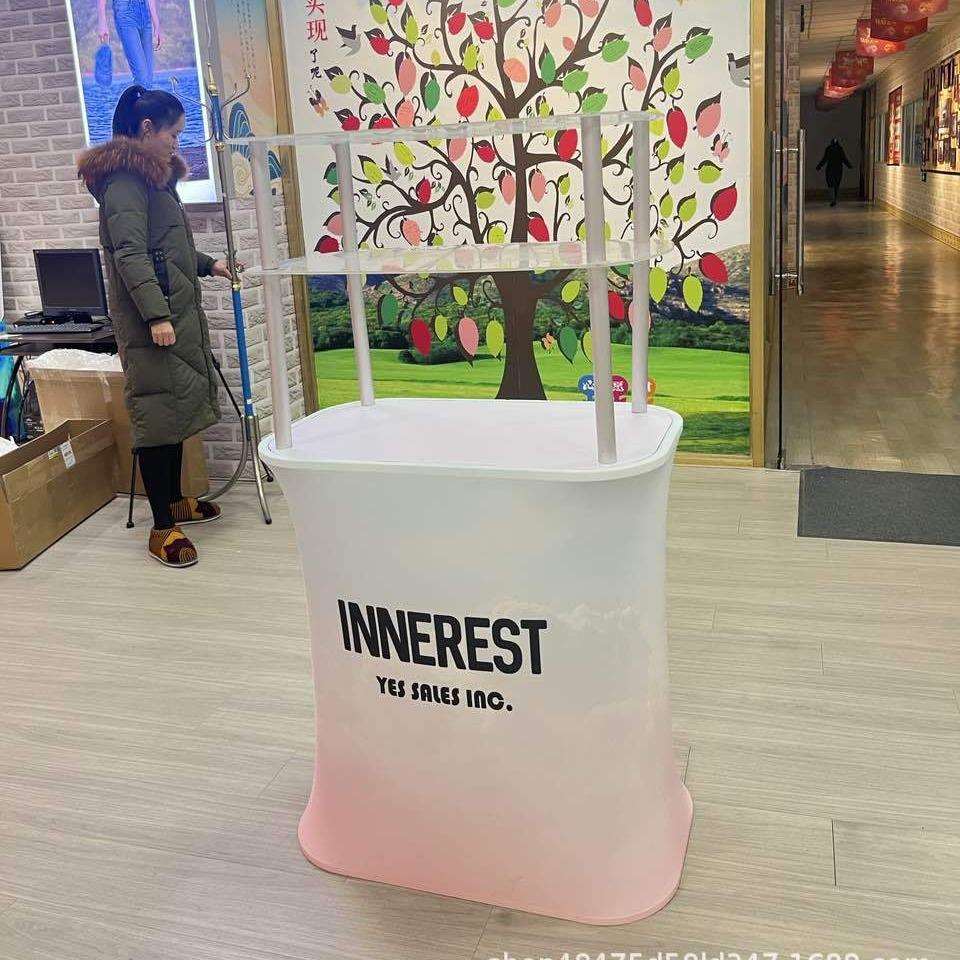 快幕秀前台厂家展会接待台户外地推展示台圆形铝合金折叠促销台