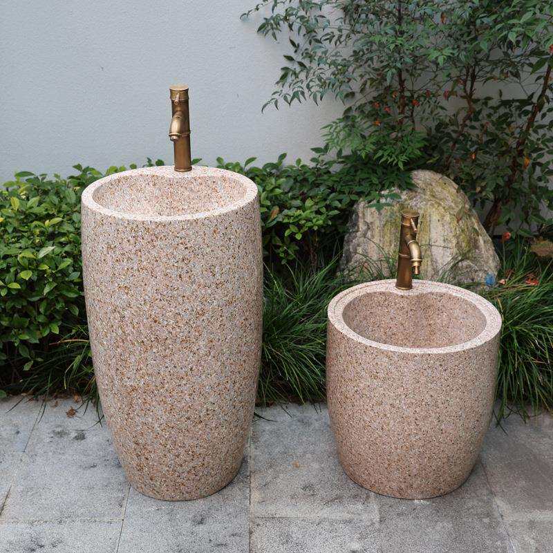 室外大理石材洗手台盆庭院水池花园立柱盆户外石头落地式洗脸水槽