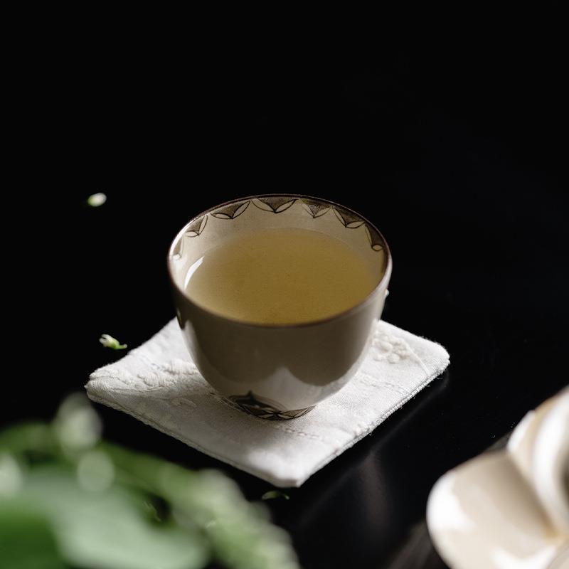 梵汝景德镇磁州窑手绘莲座暮春主人杯陶瓷釉下彩盖碗茶杯品茗杯