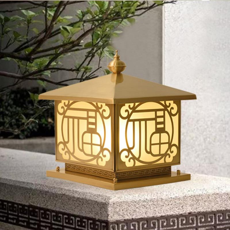 全铜欧式祥云福柱头灯别墅豪宅门墩门柱端景台围墙围栏接电款灯具