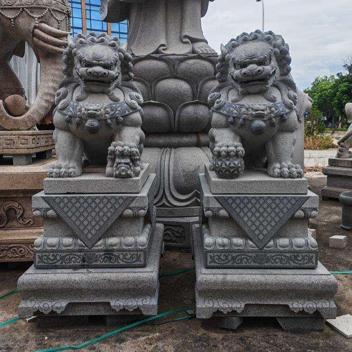 石雕青石狮子一对 祠堂别墅护宅献钱狮南狮 门口石头北京狮摆件