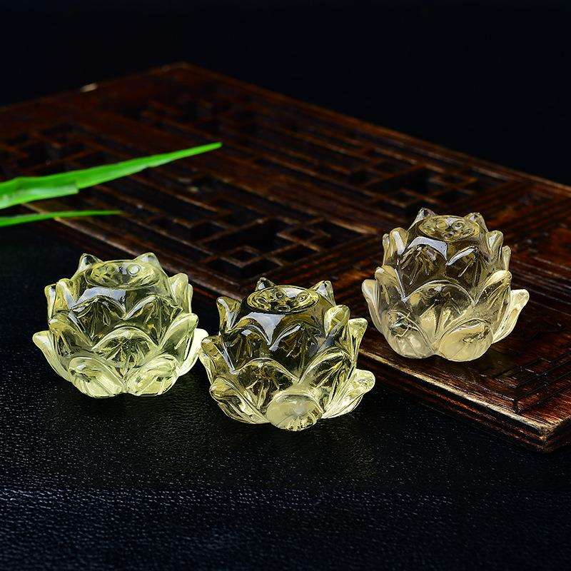 巴西天然黄水晶莲花摆件原石雕件家居客厅桌面饰品宝石插香底座托