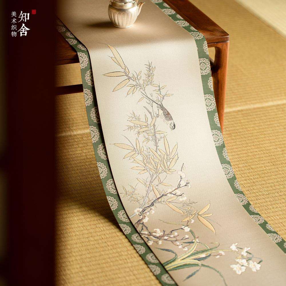知舍织锦茶席套组长安菊茶席金丝提花中式复古布艺桌旗茶桌布茶垫